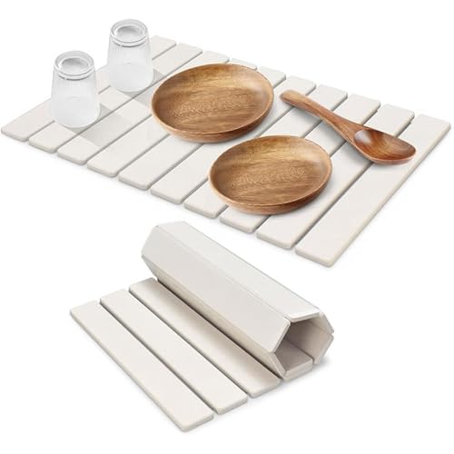 Tappetino scolapiatti in pietra per bancone della cucina, pieghevole, antiscivolo, ad asciugatura rapida, super assorbente, per bancone della cucina (bianco, 60 x 39 cm)