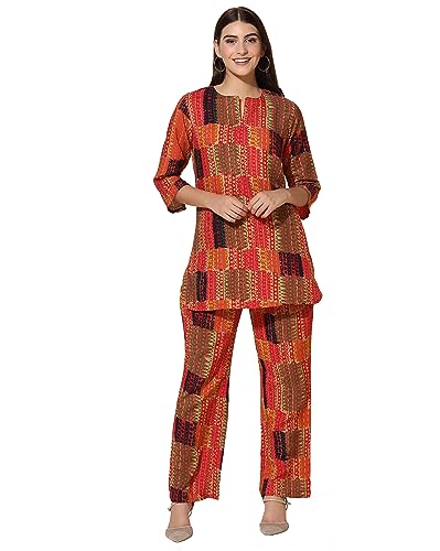 Image of TOPLOT Co-ord Set for Women Printed Straight Cotton Kurta with Pant