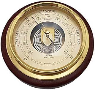 Fischer Instruments 1434B-22-B Mahogany Wood and Brass Marine Barometer