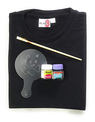 Image of T-Shirt with Fabric Paints, Paint Brush and Stencils Combo