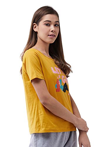 Image of Miss Chase Women's Mustard Yellow Round Neck Short Sleeves Graphic Printed Regular Length T-Shirt