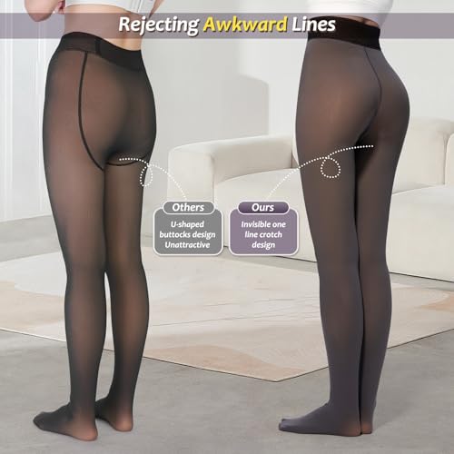 Image of Fleece Lined Tights Sheer Women,Fake Translucent Warm Pantyhose Leggings Sheer Thermal Tights for Women in Winter.