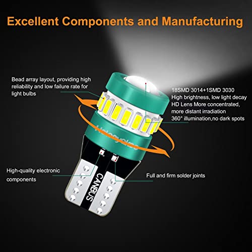 Holonyakoo 194 Led Bulb White T10 168 W5W 2825 Led Bulbs With Canbus For Car Rv License Plate Turn Signal Lights Map Lights Side Marker Lights Parking Lights Bulbs Dc 12-18V 6000K (Set Of 2) #TOP4