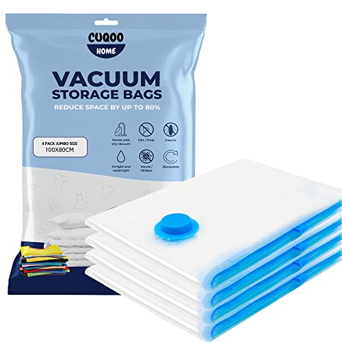 NIFTII Vacuum Storage Bags 4 Pack, 100x80cm, Space Saver for Clothes 80% More Storage with Airtight, Waterproof