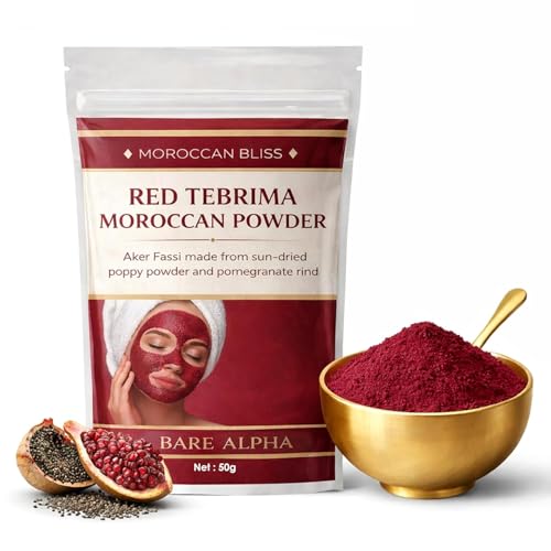 Image of Moroccan Nila Powder For Face - 100% Natural Blue Powder for Skin Brightening, Tan Removal & Detox | Traditional Moroccan Hammam Beauty Treatment For Face & Body Care (Red - 50gm)