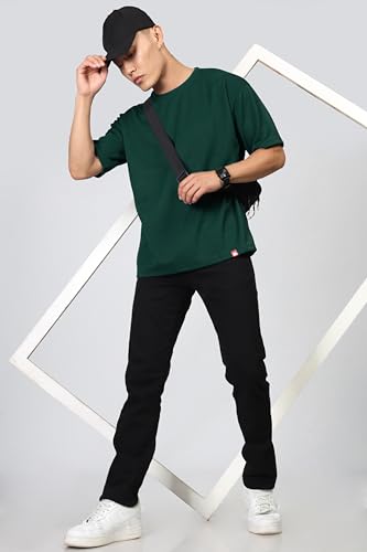 Image of SHODOX Men Oversized T Shirt Solid Dotted Design | Round Neck Loose Fit Drop Shoulder Casual T-Shirt for Men