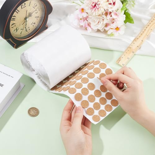 Image of BENECREAT 1400pcs 0.7x0.06 Inch Adhesive Cork Circles, Flat Round Self-Adhesive Cork Round Dots Mat for Cabinets, Table Top Items, Scratching, Furniture, Electronics