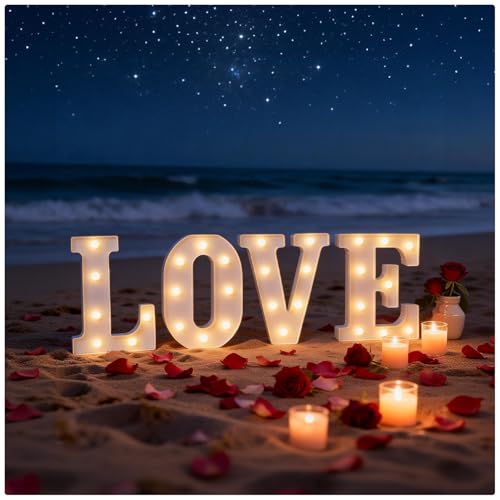 Love Sign LED Light Up Letters Marquee Letter Lights Love Letter Battery-Powered LED Letter Lights for Valentines Day Anniversary Wedding Romantic Nights Party & Home Decor