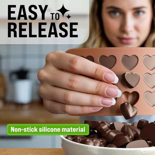 Image of Kitchen Expert Silicone Chocolate Moulds | Set of 2 | Flexible, Non-Stick Chocolate Making Molds for Candy, Jelly & Ice | Reusable Baking Trays | Perfect for Homemade Chocolates, Candies & More