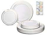 ' OCCASIONS ' 120 Plates Pack,(60 Guests) Heavyweight Premium Wedding Party Disposable Plastic Plates Set -60 x 10.5'' Dinner + 60 x 7.5'' Salad / Dessert (White & Gold Rim)