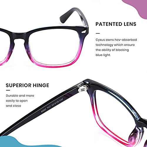 Image of Cyxus Blue Light Glasses Men Women Reduce Eye Strain UV400 Protection 8082 | Eye Protection,Classic Sqaure Frame,Ideal for Computer Screen Office Work Daily Wear