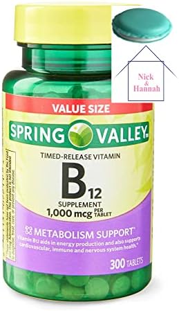 Spring Valley Vitamin B12 Timed-Release Tablets Dietary Supplement Value Size, 1,000 mcg, 300 Count + 1 Mini Pill Container (Color Varies)