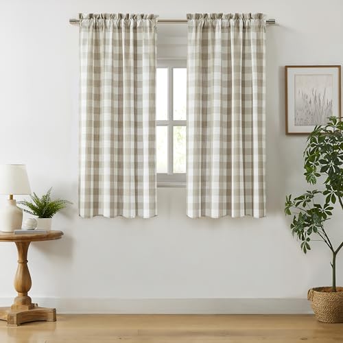 Bapawfish Tan Buffalo Check Window Curtain Panel 54 Inch Long,Beige Buffalo Plaid Gingham Geometric...