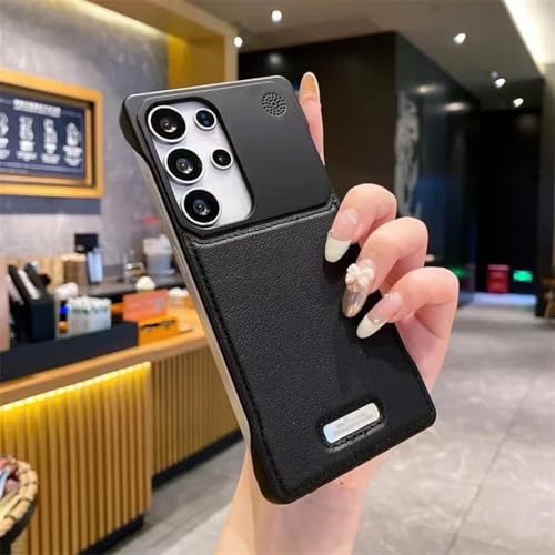 Coque Galaxy S24 cuir noir avec cadre magnétique et bordures de protection