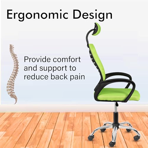 Image of Casa Copenhagen,Mesh Office Desk,Rocking, Ergonomic Computer Chair Adjustable High with Headrest and Comfortable Armrest Swivel Chair - Green & Black Handle