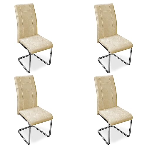 Homey Pack de 4 Sillas Tapizadas para Salón, Comedor. Acabadas en Beige, con Patas Cromadas, Modelo Skadi, Aluminio, 42,5 cm (Ancho) x 52 cm (Fondo) x 99 cm (Alto)