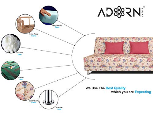Image of Adorn India Roselyn 3 Seater Sofa Cum Bed Digitel Print (Beige), Wood, Foam