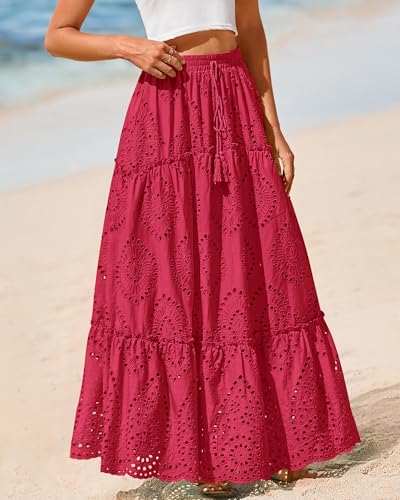 Image of BTFBM Eyelet Long Skirts for Women Beach Vacation