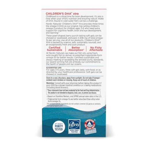 Nordic Naturals Children’s DHA Xtra, Berry Punch - 90 Mini Chewable Soft Gels for Kids - 636 mg Omega-3s EPA & DHA - Cognitive & Immune Function, Learning, Social Development - Non-GMO - 30 Servings - image 6