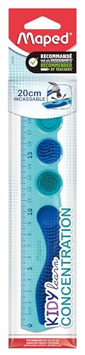 Maped - Règle 20cm Kidy Learn Concentration - Matière PET Incassable - Zones Tactiles amovibles - Système Grip - Graduation Contrastée