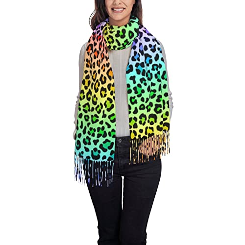 ANGYANG Écharpe chaude, motif de fourrure tachetée de léopard multicolore, grands châles doux au toucher cachemire pour femmes, étole légère 192x75 cm Cover
