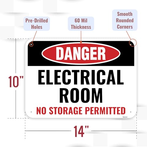 1PC Electrical Room Sign, 14 x 10 Inches - Aluminum - Electric Room Signage For Doors - No Storage Permitted