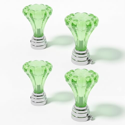 Image of Atlantic Curtain Rod Finials Set of 4 - Flower Style Decorative Textured Resin Finials for Standard Drapery Rods, Emerald Green