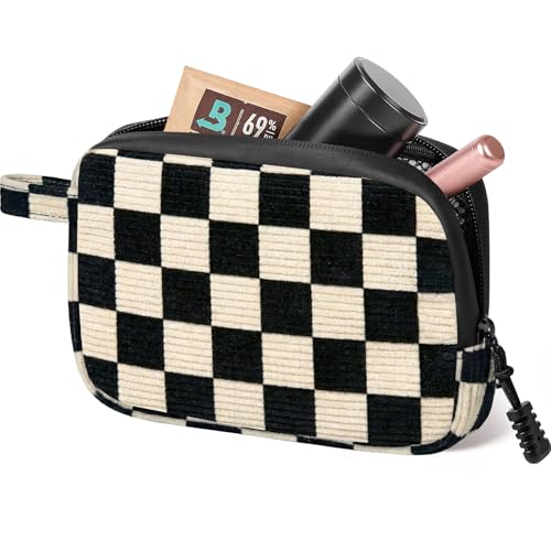 SafeDelux Smell Proof Bag 6.7x4.7 Smell Proof Container with Activated Carbon Fiber Liner Odorless Airtight Travel Organizer & Stylish Gifts for Women (Checkerboard)