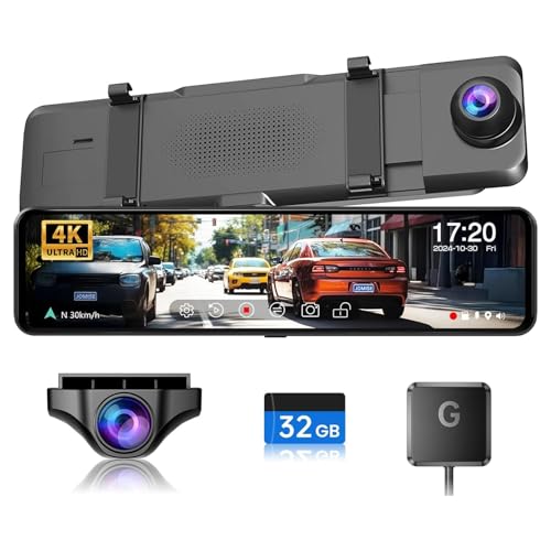 G814 11' 4k Rear View Mirror Camera — No WiFi/Bluetooth, Mirror Dash Cam Front and Rear, Pure...