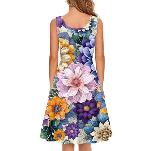 Image of Women's Casual Loose Sundress Midi Sleeveless Crewneck Dress Summer Beach Tank Dress with Pockets