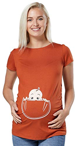 Happy Mama. Femme Chemise Top Grossesse Humour imprimé bébé dans la Poche. 501p (Rouille, 44-46, 2XL)