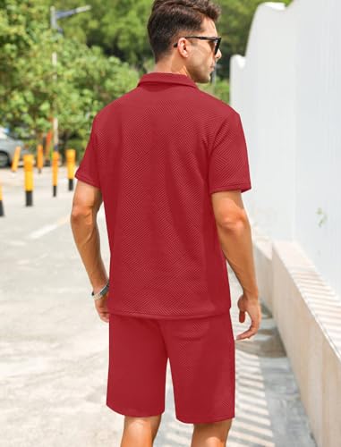 EISHOPEER Men's Polo Shirt and Shorts Set Fashion Zipper 2 Pieces Outfits4