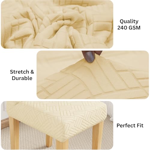 Image of Lukzer Elastic Dining Chair Cover - 4PC Pastel Yellow Abstract | Textured High Stretch Jacquard Seat Cover | Removable Washable Short Dining Chair Cover Protector Seat Slipcover | (CC-170-04)
