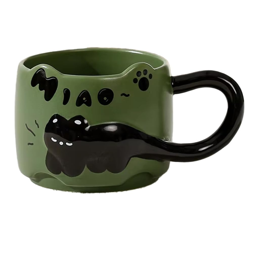 CTRLZS Vintage Cat Ceramic Mug 380ml-Cute Stacked Coffee Cup for Breakfast, Dormitory Use, Home Drinkware, A