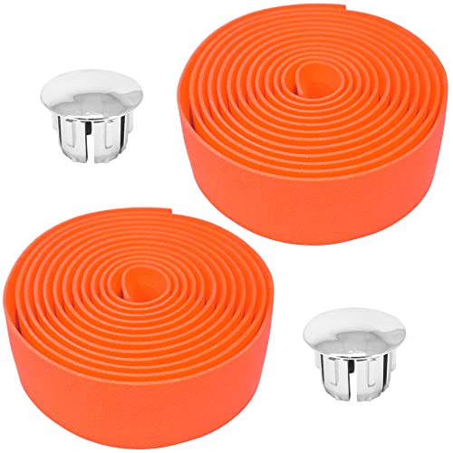 cyclingcolors 2x ruban de cintre vélo mousse confort EVA adhésif bouchon chromé cycle route fixie singlespeed, orange