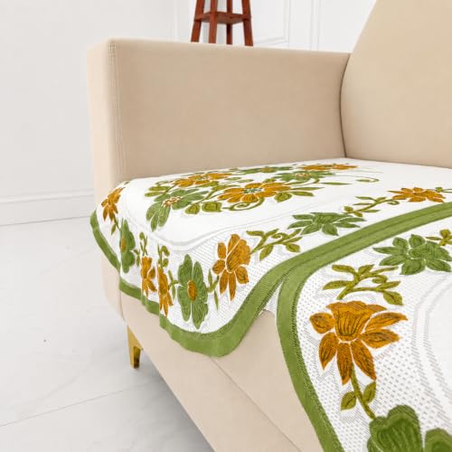Image of Homerz Premium 'Surya Series' Sofa Cover | Stylish Sofa Protector | Net Fabric | Anti-Stain & Washable Slip Cover Exact Size Antislip (Daisy Green, 2 Seater, Only Seat Cover)