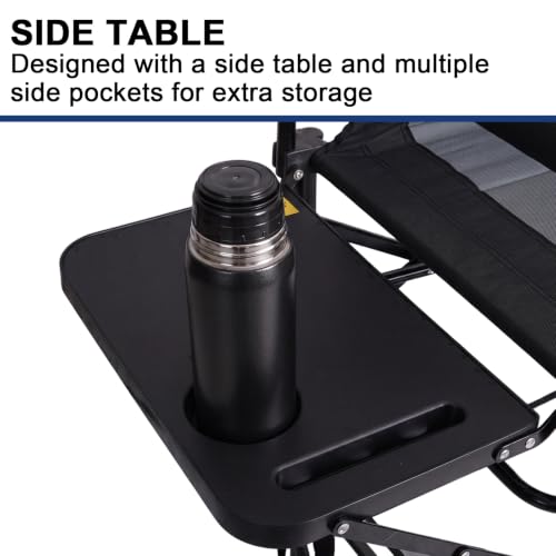 Image of Romswi 2Pcs Extra Tall Portable 30 inch Seat Height Folding Camping Chair Directors Chair High Foldable Bar Stool with Side Table for Makeup Artist, Sports Event, Craft Show, Supports 400LBS,Black