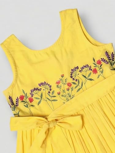 Image of Kids Girls Printed Embroidered Fusion Dress | Handmade Crafted Designer Ethnic Wear | 100% Cotton