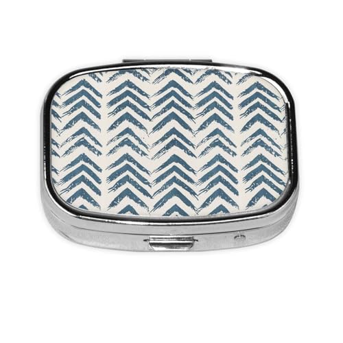 Blue Zigzag Wavy Stripes Pill Box for Pocket Portable 2 Compartments Pill Organizer