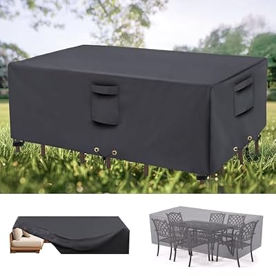 CNCZMH Patio Furniture Covers, Outdoor Patio Chair Covers Waterproof Large, 600D Heavy Duty Table Cover, Outside Dining Table And Chairs Set Covers Rectangular 128X82X23in Grey