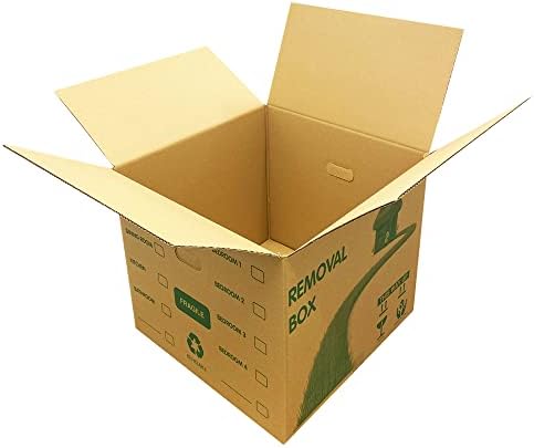 PlutoPackaging 10 Extra Large Cardboard Packing Moving House Removal Boxes 53cm x 53cm x 41cm with Carry Handles and Room List