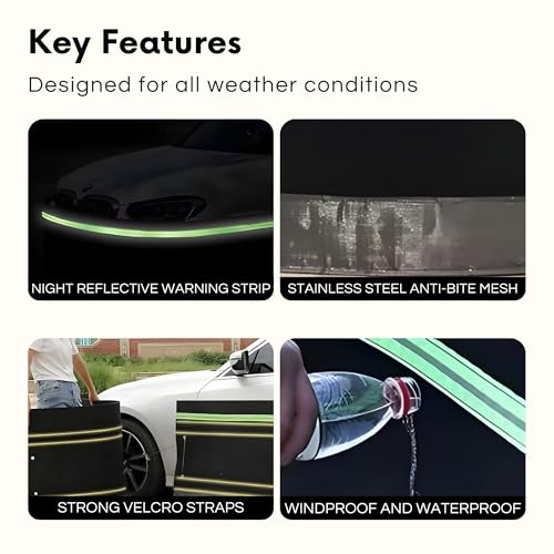 Image of Universal Car Rat Protector Cover with 304 SS Anti Bite Fence, Anti Rust Rat Mesh for Car with Reflective Strip & Strong Velcro Protection, Locking Strap & Storage Bag Included (13 MTS Sedan)