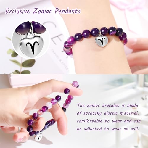 Zodiac Bracelet for Women Girls, Zodiac Bracelet Gifts for Women Birthday Valentine Christmas End of Year, Natural Stone Horoscope Beaded Bracelet Healing Zodiac Bracelet Gifts for Women Girls3