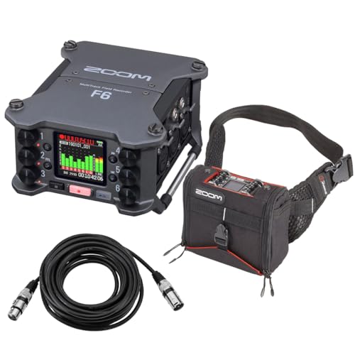 Zoom F6 Multi-Track Field Recorder - Bundle with K-Tek KSF6 Stingray Bag for Zoom F6, 20' Heavy Duty 7mm Rubber XLR Microphone Cable