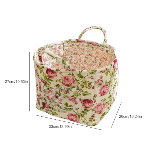Image of Quilted Fabric Basket Foldable Car Storage Boho Floral Laundry Basket Hamper for Nursery Bedroom & Living Room | Organize Clothes Toys