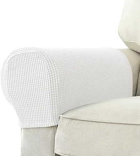 Akrxiso 2Pcs Couch Stretch Armrest Covers Jacquard Armrest Covers Anti-Slip Furniture Protector Washable Armchair Slipcovers for Recliner Sofa,White