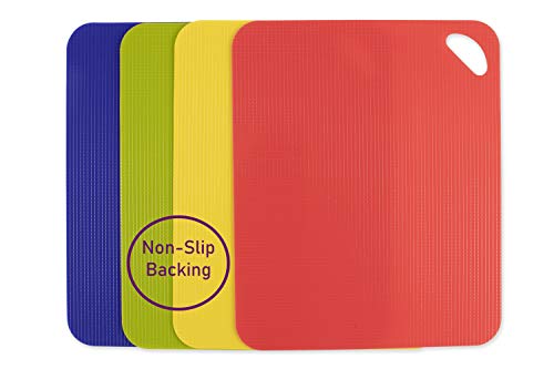 Dexas Conjunto de quatro tábuas de corte flexíveis Grippmat resistentes, 29,2 x 35,5 cm, azul, verde