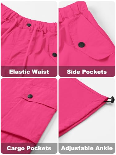 Image of Betusline Girls & Women's High Waist Wide Leg Cargo Pants Y2K Parachute Pants with Pockets and Drawstring 6 Years-Women 2XL