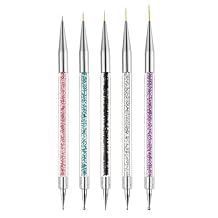 AIBEE Nail Art Brushes, 5pcs Double-Ended Acrylic Nail Brush Set with 5/7/10/12/15mm Nail Liner Brushes and Dotting Pens for French Nails