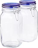 Bormioli Rocco Fido Square Jar with Blue Lid, 1.50 Liter (Pack of 2)